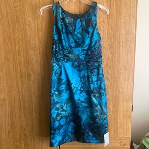 Adrianna Papell Blue Floral Sleeveless Knee-Length Dress